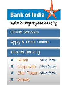 Bank of India account - Screenshot of www.bankofindia.com