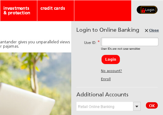 Santander Online Banking - Screenshot of Santander website www.santander.co.uk