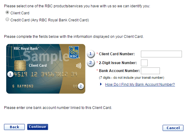 Sign up to RBC Credit Card - Screenshot of RBC bank website www.rbcroyalbank.com