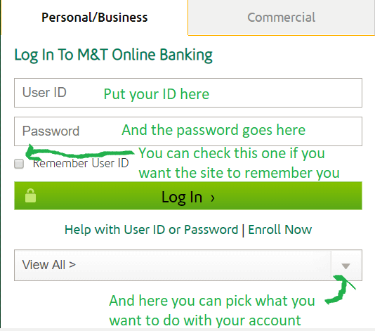 M&T Online Banking - Screenshot of M&T Bank website www.mtb.com