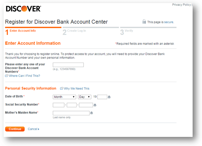 discover bank internet login