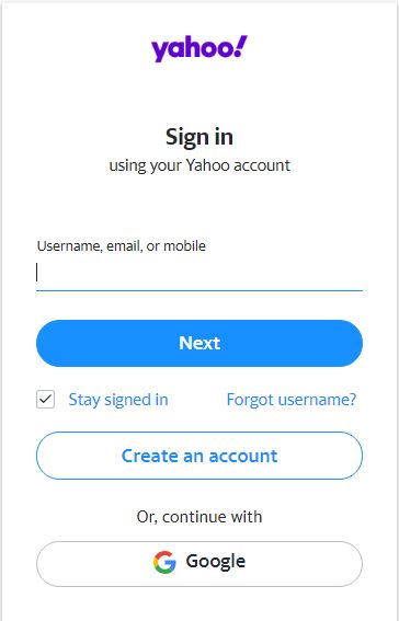 Yahoo sign in - Screenshot of Yahoo website www.yahoo.com