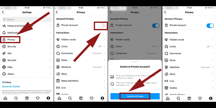 Privacy setting on Instagram Privacy setting on Instagram