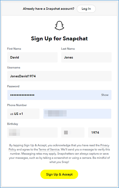 Sign Up on Snapchat Account