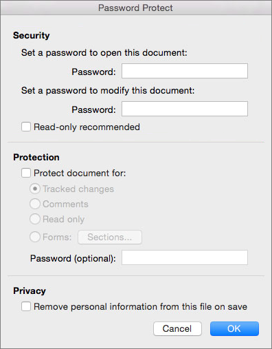 Password protect in word for mac